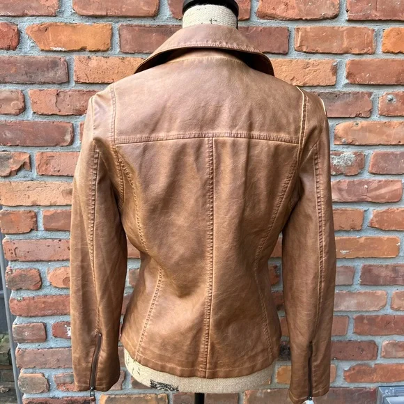 Max Studio Vegan Leather Moto Boho Vibes Tan Jacket NWTs Size M